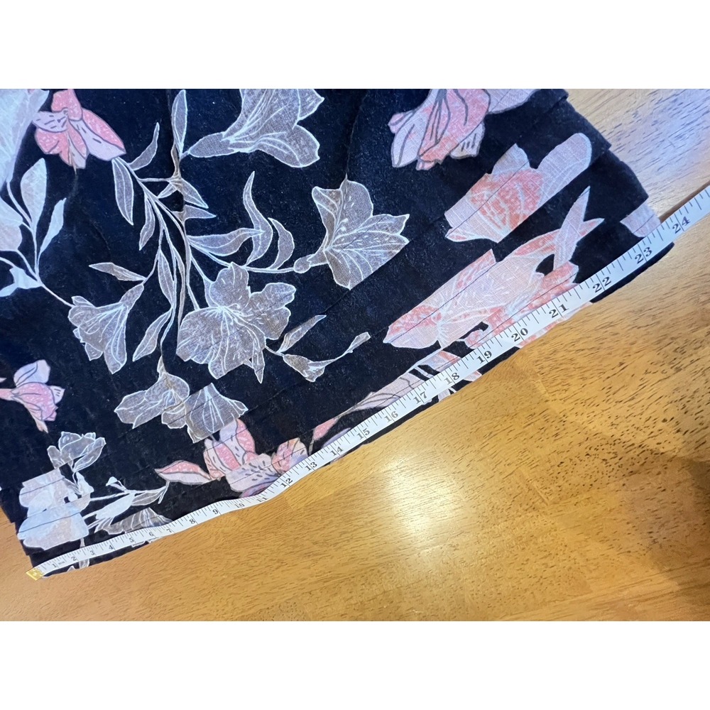 Nicole Miller Womens Linen Blend Black Pink Floral Sz M Short Sleeve Tiered Hem - Picture 8 of 8